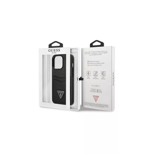 Guess GUHCP13LPSATPK iPhone 13 Pro / 13 6,1 készülékhez SaffianoTriangle Logo Cardslot tok fekete