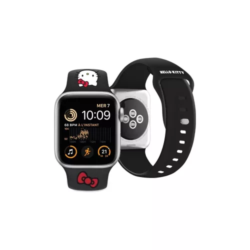 Hello Kitty szíj HKAWLSCHBLK Apple Watch készülékhez 42/44/45/49mm Silicone Kitty Head fekete