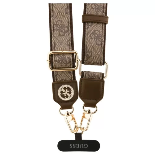 Univerzális kulcstartó Guess CBDY 4G Tether Patch Strass Metal Logo barna