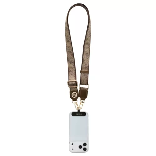 Univerzális kulcstartó Guess CBDY 4G Tether Patch Strass Metal Logo barna