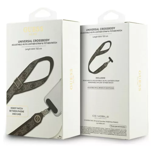 Univerzális kulcstartó Guess CBDY 4G Tether Patch Strass Metal Logo barna