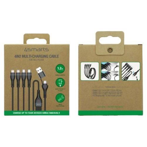 USB-C/USB-A kábel 4smarts 4w1 1.2m fekete