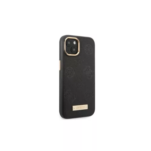 Guess GUHMP13MSAPSTK iPhone 13/14/15 6.1" készülékhez kemény tok Peony Logo Plate MagSafe fekete