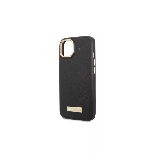 Guess GUHMP13MSAPSTK iPhone 13/14/15 6.1" készülékhez kemény tok Peony Logo Plate MagSafe fekete