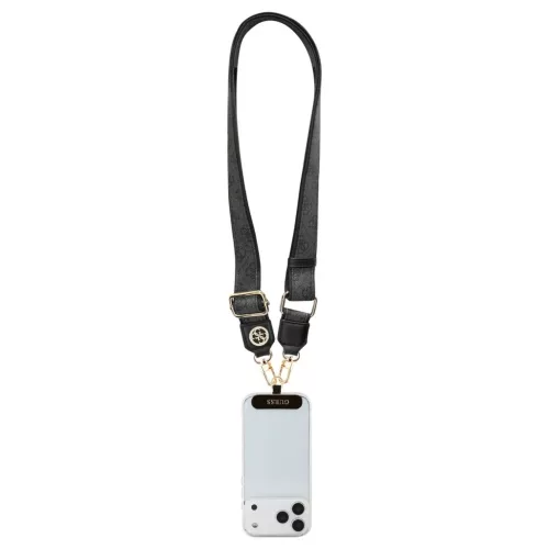 Univerzális kulcstartó pánt Guess CBDY 4G Tether Patch Strass Metal Logo fekete
