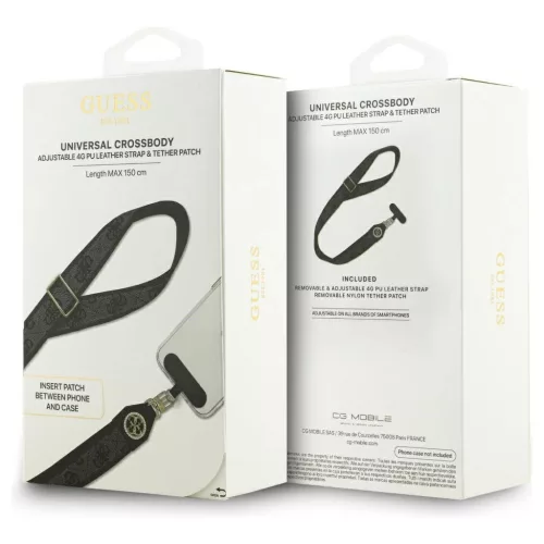 Univerzális kulcstartó pánt Guess CBDY 4G Tether Patch Strass Metal Logo fekete