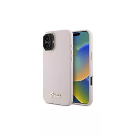   Guess GUHCP16SSMBSLP iPhone 16 6.1" készülékhez kemény tok Silicone Script Metal Logo & Frame rózsaszín