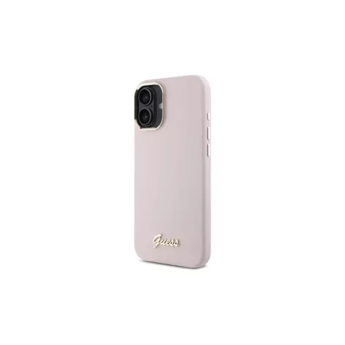 Guess GUHCP16SSMBSLP iPhone 16 6.1" készülékhez kemény tok Silicone Script Metal Logo & Frame rózsaszín