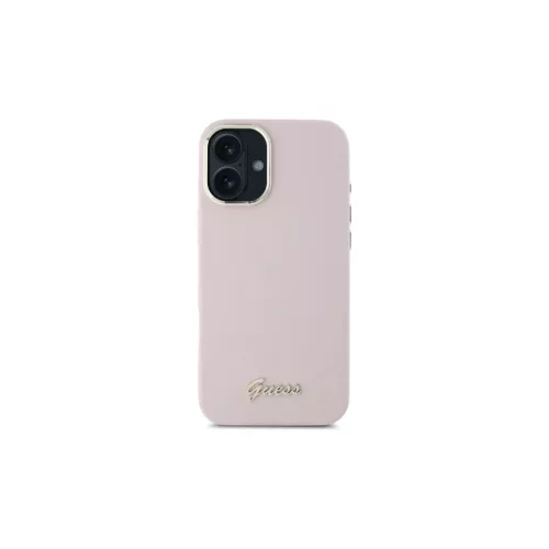 Guess GUHCP16SSMBSLP iPhone 16 6.1" készülékhez kemény tok Silicone Script Metal Logo & Frame rózsaszín