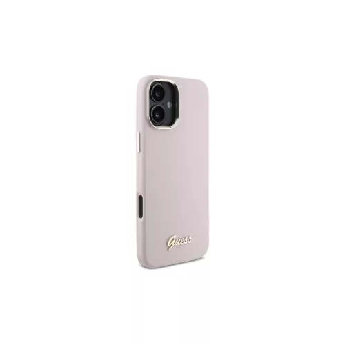 Guess GUHCP16SSMBSLP iPhone 16 6.1" készülékhez kemény tok Silicone Script Metal Logo & Frame rózsaszín