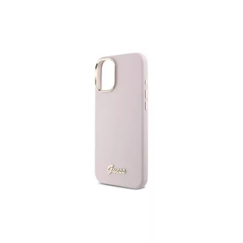 Guess GUHCP16SSMBSLP iPhone 16 6.1" készülékhez kemény tok Silicone Script Metal Logo & Frame rózsaszín