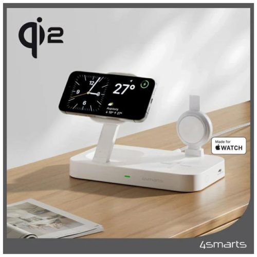 4smarts Qi2 Trident Apple Watch készülékhez töltőállomás MFI gyors töltővel fehér