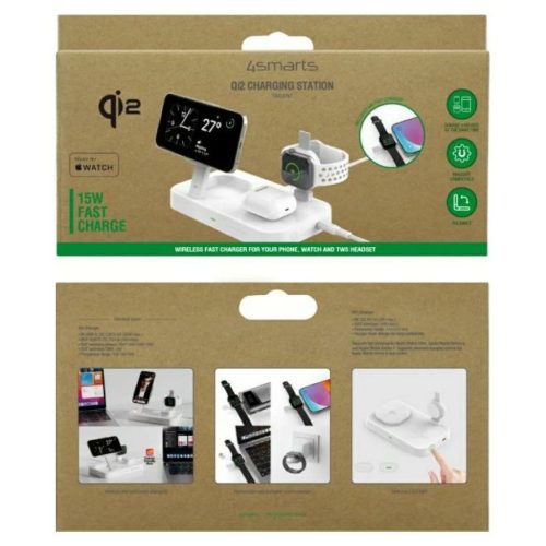4smarts Qi2 Trident Apple Watch készülékhez töltőállomás MFI gyors töltővel fehér