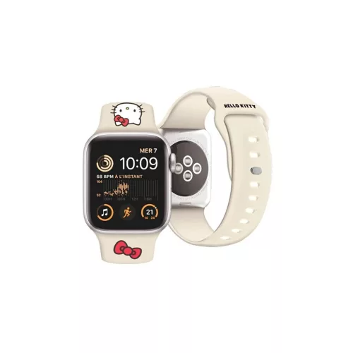 Hello Kitty csuklópánt HKAWMSCHBLE Apple Watch 38/40/41mm készülékhez – bézs szilikon Kitty Head