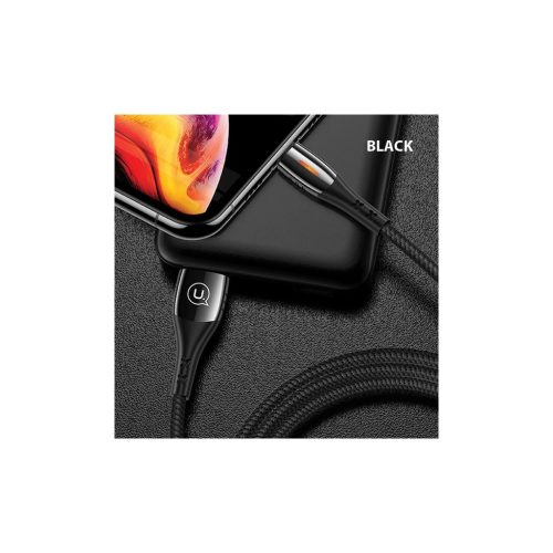 USAMS Fonott U-Tone Lightning kábel 1,2 m Power-off 2A Fast Charging fekete SJ344USB01 (US-SJ344)