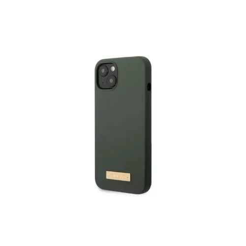 Guess GUHMP13MSBPLA iPhone 13/14/15 készülékhez 6.1" kemény tok Silicone Logo Plate MagSafe khaki
