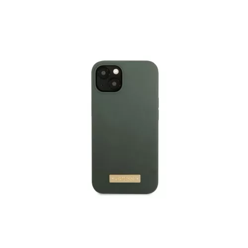 Guess GUHMP13MSBPLA iPhone 13/14/15 készülékhez 6.1" kemény tok Silicone Logo Plate MagSafe khaki