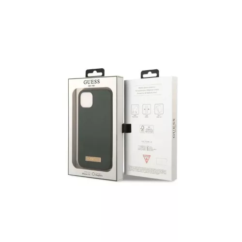 Guess GUHMP13MSBPLA iPhone 13/14/15 készülékhez 6.1" kemény tok Silicone Logo Plate MagSafe khaki