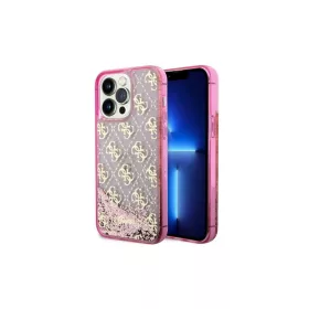   Guess GUHCP14LLC4PSGP iPhone 14 Pro 6.1 készülékhez kemény tok Liquid Glitter 4G Transculent rózsaszín