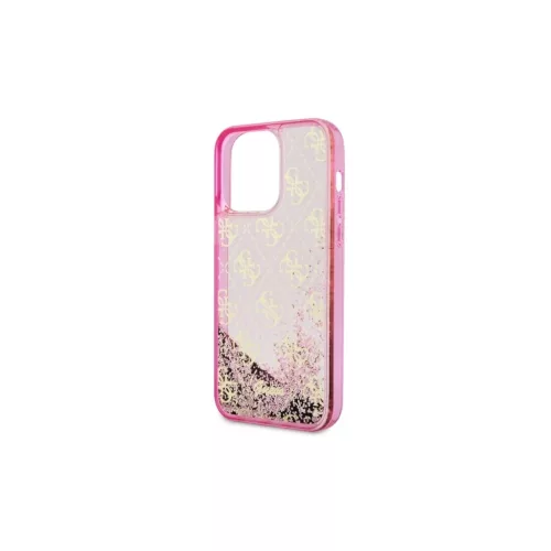 Guess GUHCP14LLC4PSGP iPhone 14 Pro 6.1 készülékhez kemény tok Liquid Glitter 4G Transculent rózsaszín