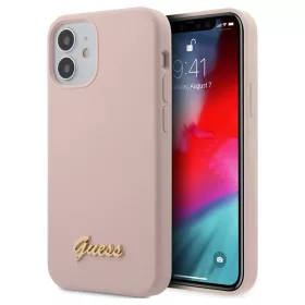   Guess GUHCP12SLSLMGLP iPhone 12 mini készülékhez keménytok Silicone Script Gold Logo világos rózsaszín