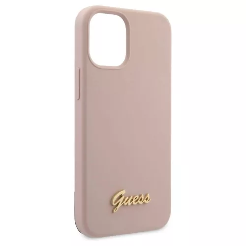 Guess GUHCP12SLSLMGLP iPhone 12 mini készülékhez keménytok Silicone Script Gold Logo világos rózsaszín