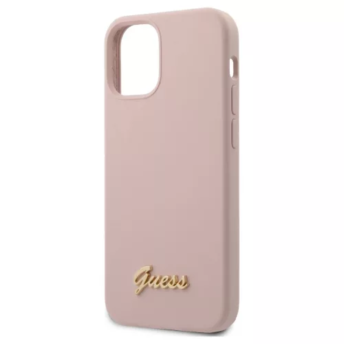 Guess GUHCP12SLSLMGLP iPhone 12 mini készülékhez keménytok Silicone Script Gold Logo világos rózsaszín