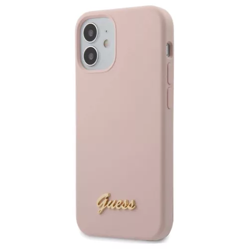 Guess GUHCP12SLSLMGLP iPhone 12 mini készülékhez keménytok Silicone Script Gold Logo világos rózsaszín