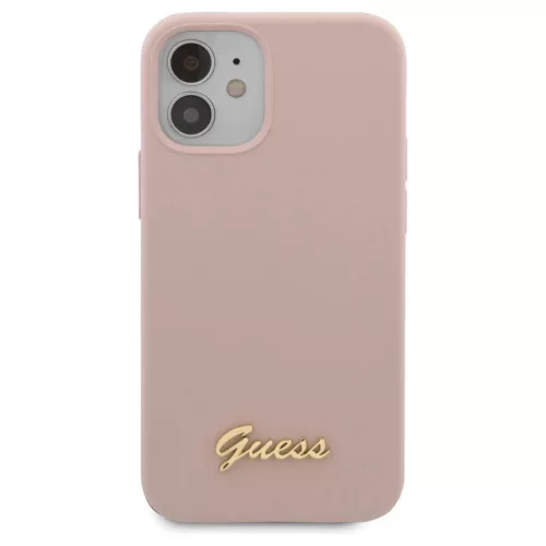 Guess GUHCP12SLSLMGLP iPhone 12 mini készülékhez keménytok Silicone Script Gold Logo világos rózsaszín