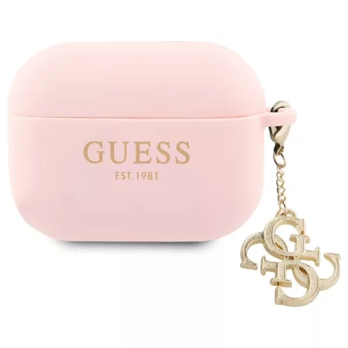 Guess GUAP2LECG4P AirPods Pro 2 (2022/2023) készülékhez tok Liquid Silicone Glitter Triangle Charm rózsaszín
