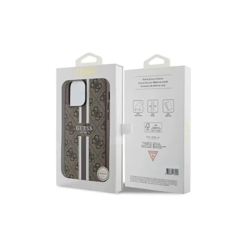 Guess GUHMP15XP4RPSW iPhone 15 Pro Max készülékhez keménytok 4G Printed Stripes MagSafe barna