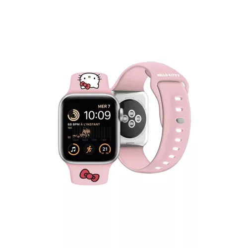 Hello Kitty óraszíj HKAWMSCHBLP Apple Watch 38/40/41mm készülékhez, Silicone Kitty Head, rózsaszín