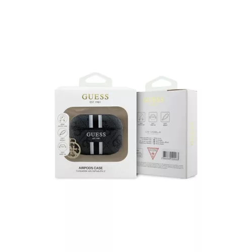 Guess GUAP2P4RPSK AirPods Pro 2 (2022/2023) készülékhez tok 4G Printed Stripes Charm fekete