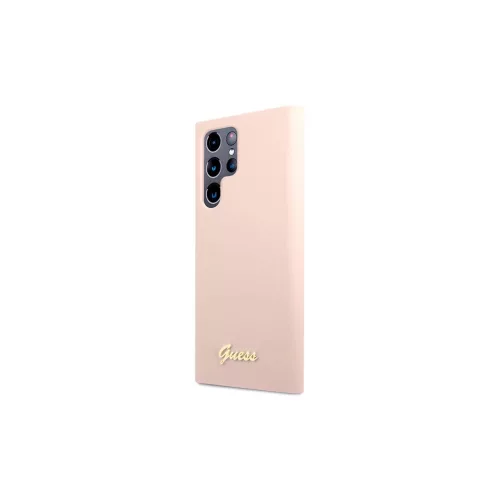Guess GUHCS23LLSLMGPP S23 Ultra S918 készülékhez kemény tok Silicone Script Metal Logo rózsaszín