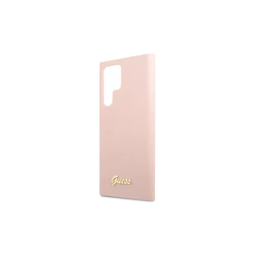 Guess GUHCS23LLSLMGPP S23 Ultra S918 készülékhez kemény tok Silicone Script Metal Logo rózsaszín