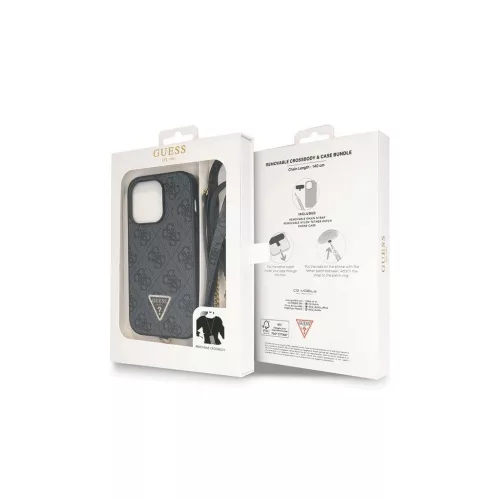 Guess GUHCP14LP4TDSCPK iPhone 14 Pro 6.1” készülékhez Crossbody 4G Metal Logo kemény tok fekete