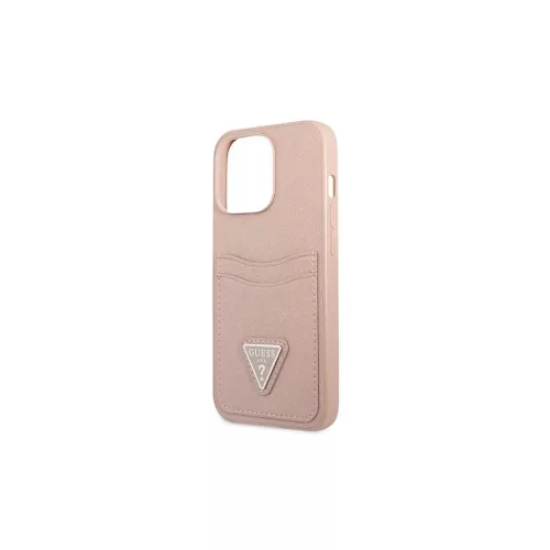 Guess GUHCP13LPSATPP iPhone 13 Pro / 13 6,1" készülékhez tok SaffianoTriangle Logo Cardslot rózsaszín