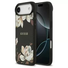   Guess Grained Flowers Classic Logo MagSafe tok iPhone Air készülékhez fekete