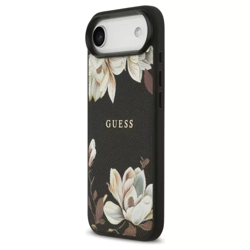 Guess Grained Flowers Classic Logo MagSafe tok iPhone Air készülékhez fekete