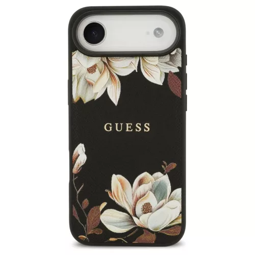 Guess Grained Flowers Classic Logo MagSafe tok iPhone Air készülékhez fekete