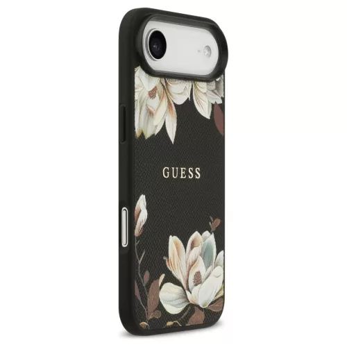 Guess Grained Flowers Classic Logo MagSafe tok iPhone Air készülékhez fekete