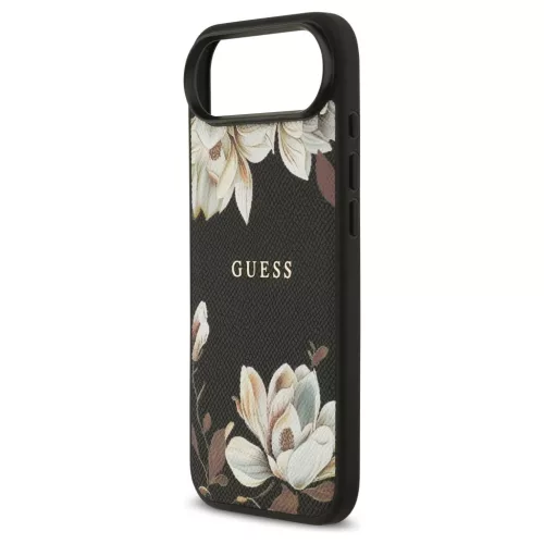Guess Grained Flowers Classic Logo MagSafe tok iPhone Air készülékhez fekete