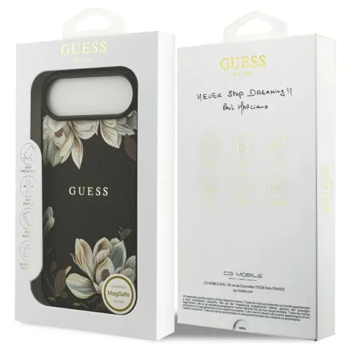 Guess Grained Flowers Classic Logo MagSafe tok iPhone Air készülékhez fekete
