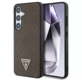   Guess Grained Hot Stamp Peony Pattern Triangle Logo MagSafe tok Samsung Galaxy S25 készülékhez barna
