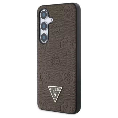 Guess Grained Hot Stamp Peony Pattern Triangle Logo MagSafe tok Samsung Galaxy S25 készülékhez barna