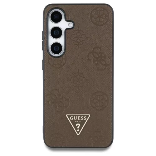 Guess Grained Hot Stamp Peony Pattern Triangle Logo MagSafe tok Samsung Galaxy S25 készülékhez barna