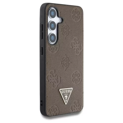 Guess Grained Hot Stamp Peony Pattern Triangle Logo MagSafe tok Samsung Galaxy S25 készülékhez barna