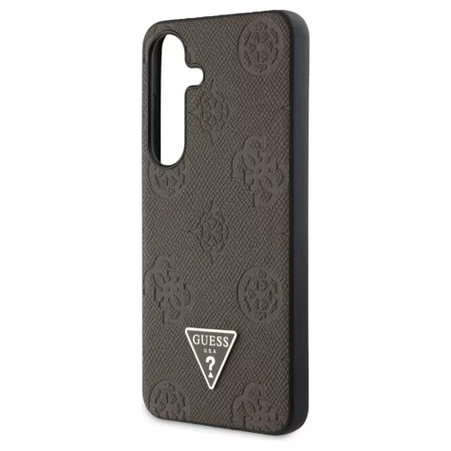 Guess Grained Hot Stamp Peony Pattern Triangle Logo MagSafe tok Samsung Galaxy S25 készülékhez barna