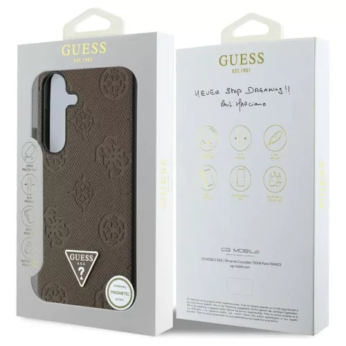 Guess Grained Hot Stamp Peony Pattern Triangle Logo MagSafe tok Samsung Galaxy S25 készülékhez barna