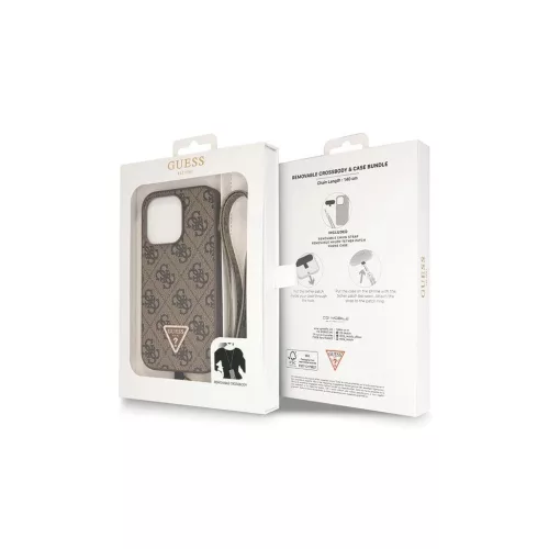 Guess GUHCP14LP4TDSCPW iPhone 14 Pro 6.1" készülékhez kemény tok Crossbody 4G Metal Logo barna